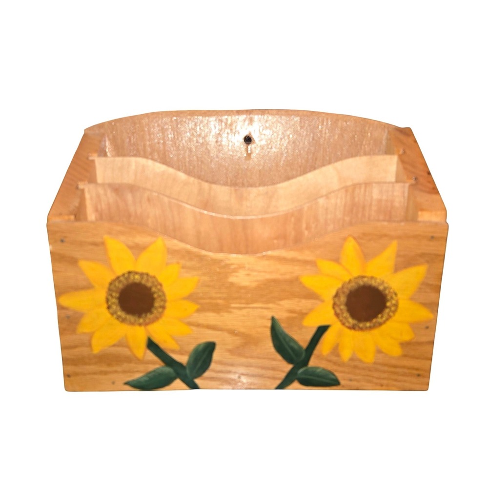 Handcrafted Wooden Sunflower Desk Sorter Mail Organizer 11"X7.5"X4" Hand Painted